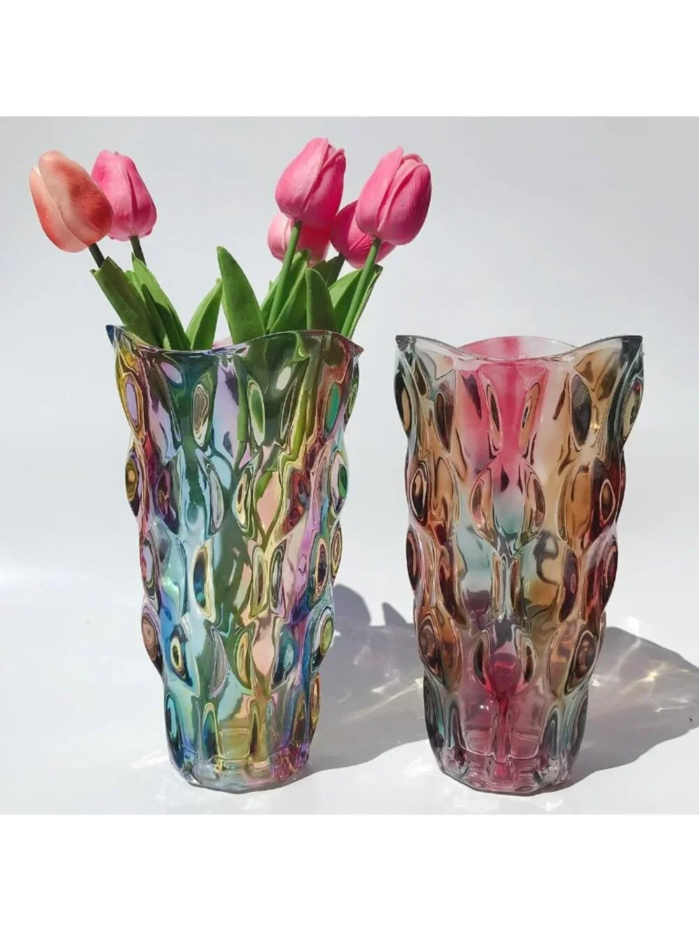 9.5 Inch Sparkle Light Heavy Glass Flower Vase Bohemian Style Perfect Home Deco